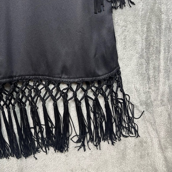 Cami NYC Fara Top Black Short Sleeved Silk Top with Fringe - Size XS - Picture 10 of 15